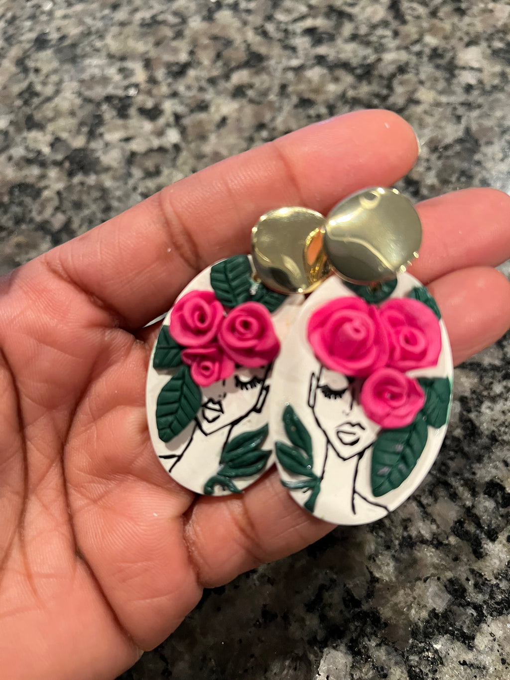 Pink Lady Dangle dangle wooden earrings 1955