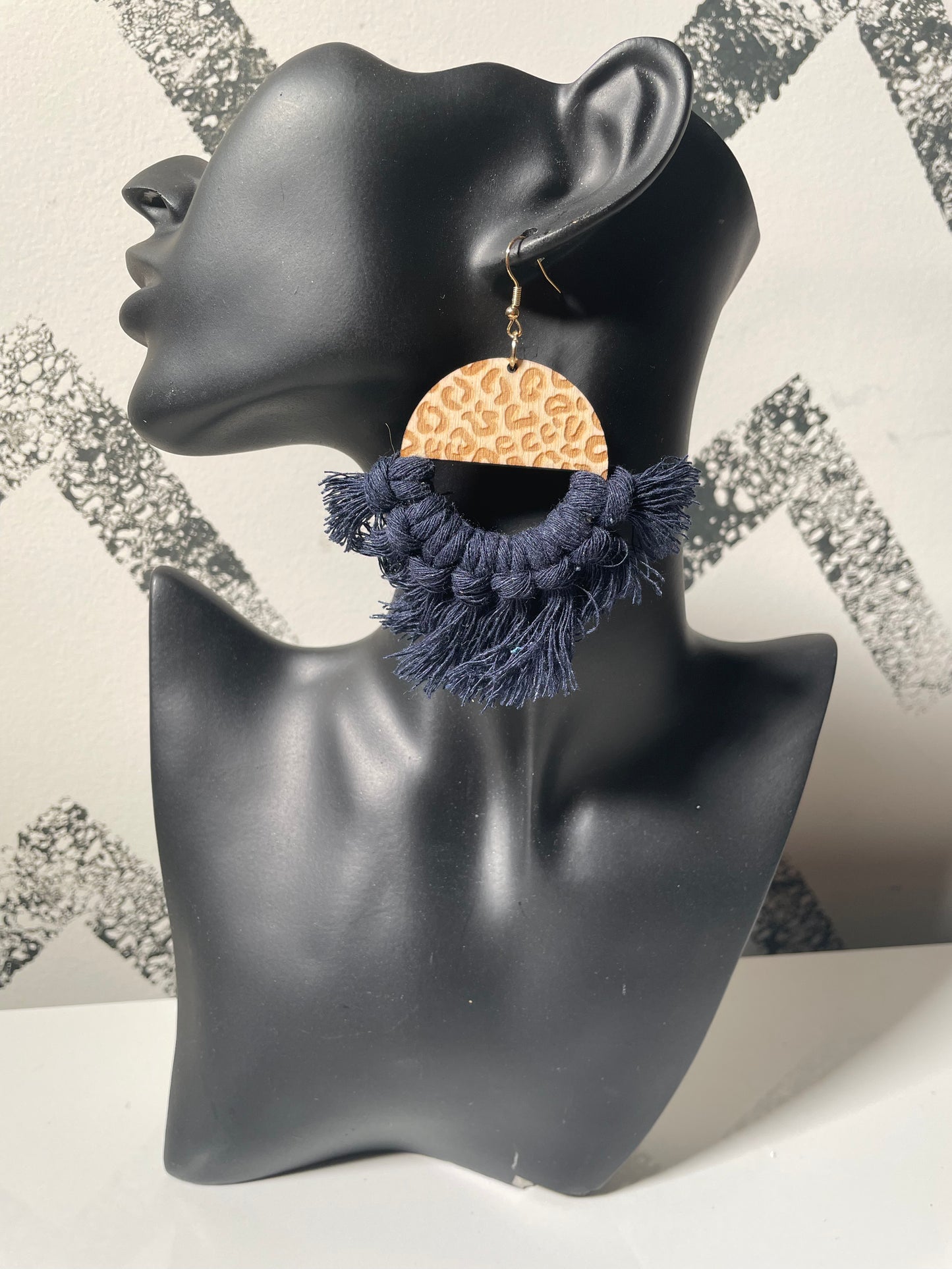 Courtney Denim  macrame  Dangle Earrings 1955